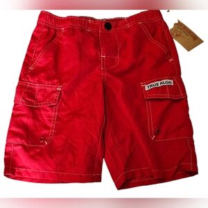 True Religion Swim Trunks Cargo Swim Short Red White Pockets Little Boy's Size 6